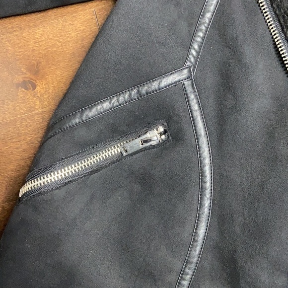 H&M Black Faux Suede Aviator Sherpa Lined Jacket - Picture 8 of 13